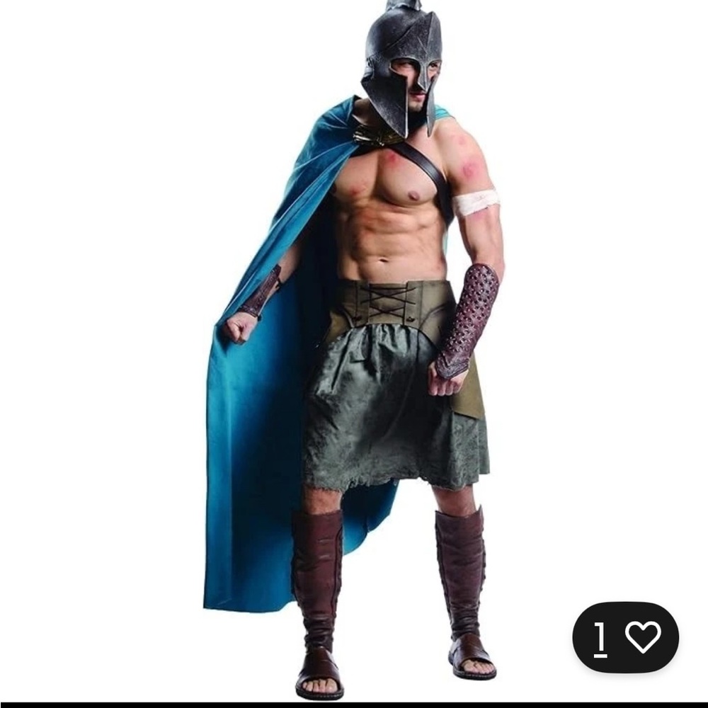 300 Themistokle-Spartan Warrior Costume w Cape Men’s Size Xl Grey and Blue NWT